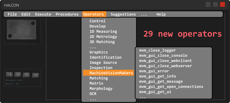 29 additional entries in HDevelop menu Operators